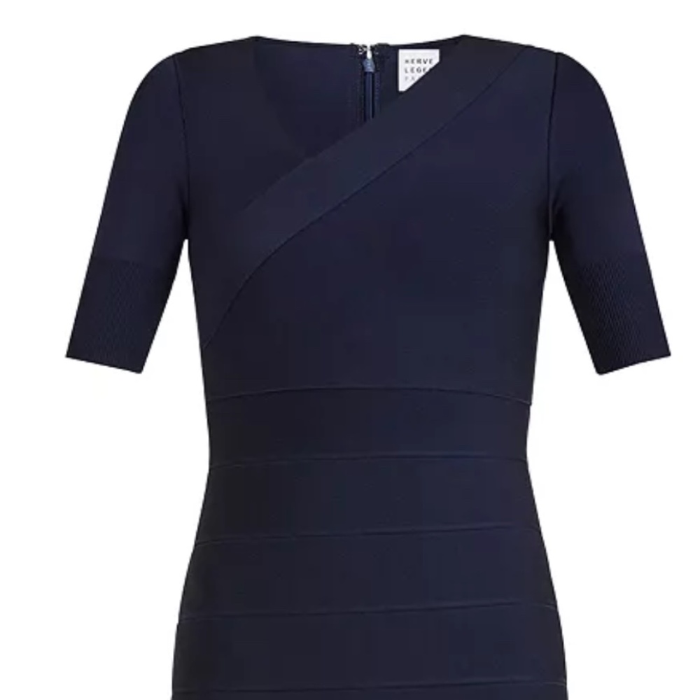 HERVE LEGER ICO8369129 Icon Asymmetric V Neck Dress NWT - Picture 4 of 8